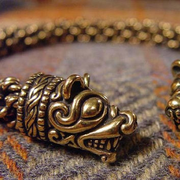 Bronze/Silver Norse Bear Torc Necklace in Extra Heavy Braid