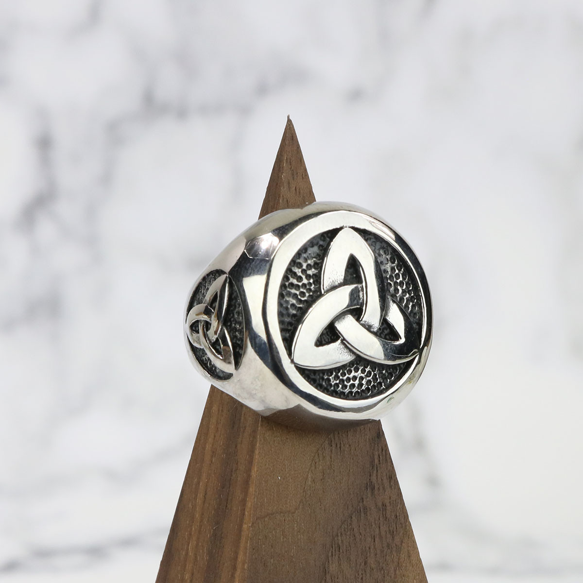 Clearance Stainless Steel Triple Triquetra Ring | Celtic Trinity 