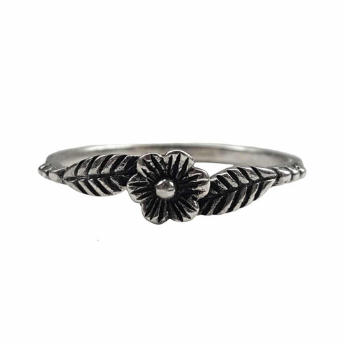 Small silver ring with flower and leaves design, clearance sale.