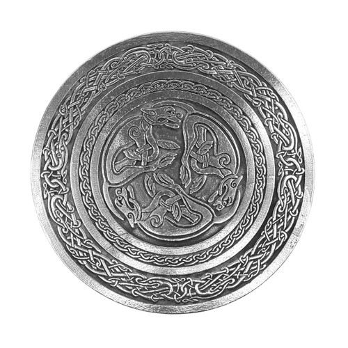 Celtic Hounds pewter kilt belt buckle inspired by the Book of Kells