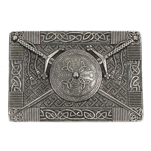 Claymore and Targe pewter kilt belt buckle