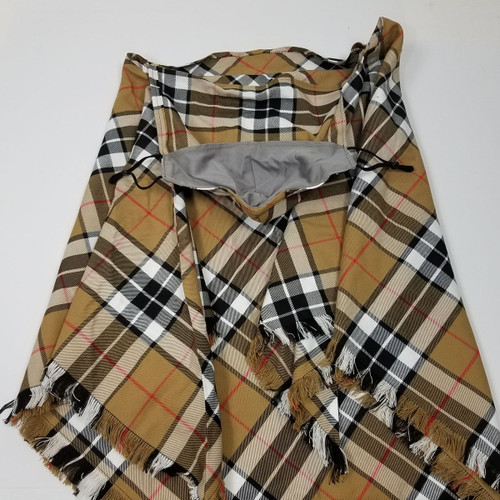 Thompson Camel Poly/Viscose Tartan Poncho with hidden Face Mask
