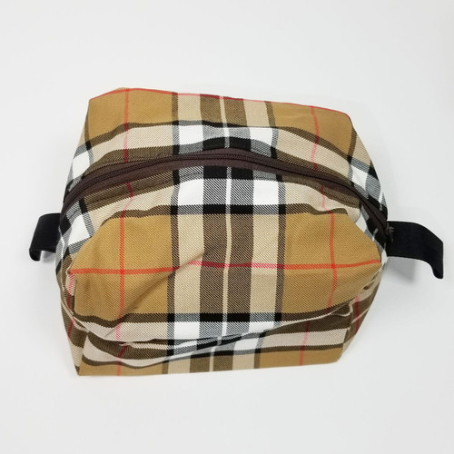 Thompson Camel Large Tartan Box Pouch - Poly/Viscose Wool Free