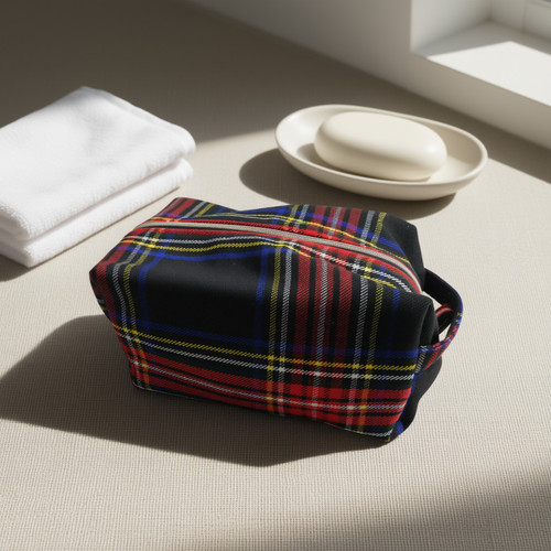 Stewart Black Modern Tartan Zipper Box Pouch