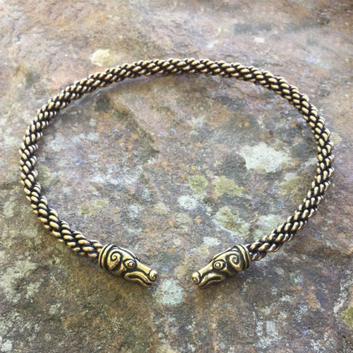 Bronze Celtic Greyhound Torc medium braid front view