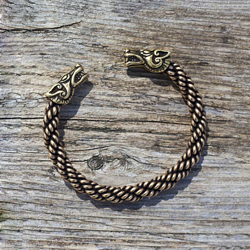 Bronze Celtic wolf torc bracelet medium braid