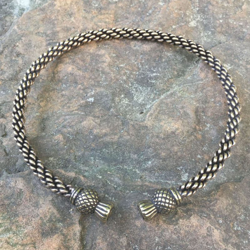 Bronze Celtic thistle neck torc lightweight braid