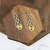 Cornish Pewter Earrings with Real Amber On Wooden Display