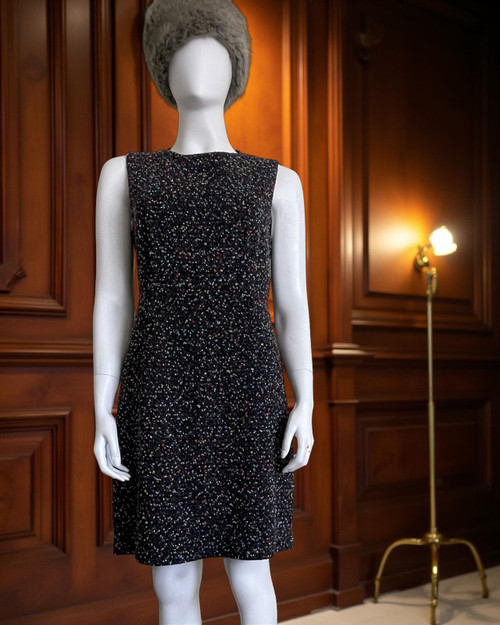 Diane Von Furstenberg Carrie Two Confetti Dress with black base & textured rainbow multicolor raised confetti bobbles