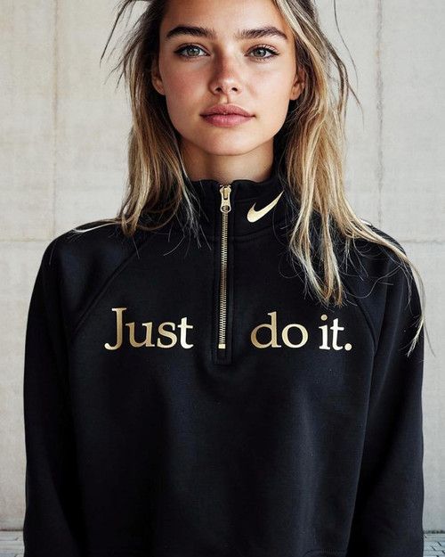 Nike Cropped Black Fleece Sweater - front view worn on model