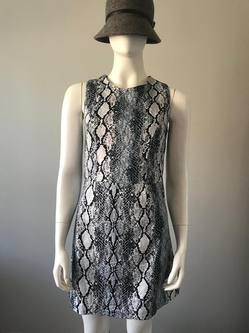 Woolworths Snake Print Sleeveless Dress – full front view on mannequin showing fitted waist & mini length