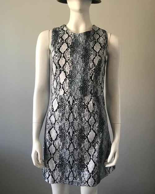 Woolworths Snake Print Sleeveless Dress – full front view on mannequin showing fitted waist & mini length