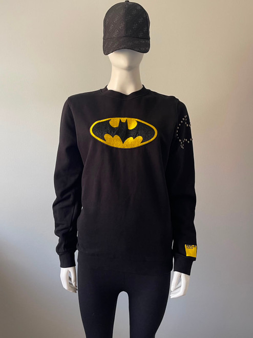 Replay Tribute Limited Edition Black Batman Sweater front in black with long sleeves, yellow & black batman logo on chest