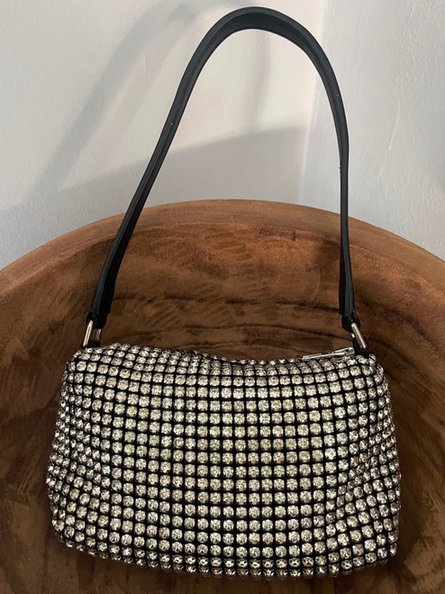 Alexander Wang Heiress Crystal Mesh Mini Bag front view in all over crystal rhinestone chain mesh