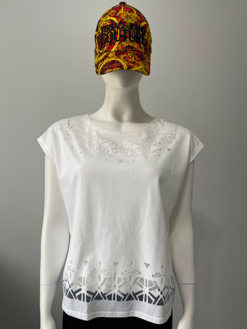 Next Downtime White Cutout Detail Oversized T-Shirt front view with geometric cutouts at the neckline & hem