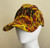 Versace Jeans Couture Orange & Yellow Baroque Cap angled side view on mannequin with black embroidered logo & baroque print