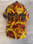 Versace Jeans Couture Cap front in gold yellow & deep orange baroque print & black logo embroidered on crown