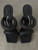 Alexander Wang Julie Tubular Black Spike Heel Sandals top view with square toes, cushion heel & white branded insoles