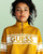 Guess Yellow Logo Crop Sweater front view on model with half zip, white chest banner with yellow Guess logo