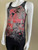 Be Hip Designer Wear Black & Pink Graphic Tank Top angled front in black & pink bold graphics & all-over silver rhinestones