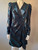 Karen Millen Black Metallic Velvet Mini Dress angled front with V-neck, wrap effect & gathered waist detailing