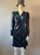 Karen Millen Black Metallic Velvet Mini Dress full front in navy with black diagonal with shiny shimmering texture