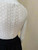 Khaos Monochrome Crochet Mini Dress close up back showing hidden zip with white zipper & crochet details