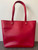 Love Moschino Giant Heart Logo Red Tote back view with shoulder straps, gold hardware & smooth textured coated canvas