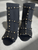 Luella Black Peep-Toe Sock Heels front with gold studded straps around the sock & open toe
