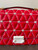 Michael Kors Red Leather Crossbody Bag front zoomed with small black scuff marks on leather top centre & mid right