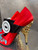 Prada Mary Jane Red Satin Heels - close up gold 3D bubble sculpted heels & black arch straps with large with Prada button