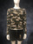 Woolworths Re: Denim Camo Print Sweater front crewneck, green, black & tan camouflage, ribbed neckline & cuffs