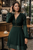 Shein dark Green Peekaboo Cut Out Mini Dress worn on model with V neck, long sheer sleeves & embroidered bodice