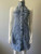 Shein Halter Neck Blue Denim Mini Dress front view with collar up, full silver button-front & flap pockets on chest