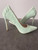Sissy Boy Pastel Green Heels side profiles with slim curved stiletto heel & stitched back detailing