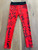 Graffiti Slogan High-Waisted Red Leggings Flat lay front view with black graffiti text allover print & black waist band