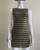 Gold Chevron Bodycon Mini Dress closer front view with high neckline, sleeveless fit & thigh length