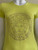 Versace Medusa Embellished Lime Yellow T-Shirt Close-up front view with round medusa head in gold rhinestones