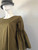 Woolworths Puffed Sleeves Olive Dress side view with focus on gathered sleeve volume with adjustable ties & soft drape