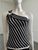 Black & White One Shoulder Stripe Top  front view with diagonal black & white stripes and asymmetric neckline