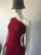 Red One Shoulder Side Cut-Out Midi Dress - angled front showing wine red and side cut out with adjustable ties.