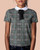 Mirrou Black Check Bow Collar Top - front view on model with short sleeves, white peter pan collar with fixed black bow