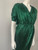 House of Harlow 1960 Emerald Green Evening Maxi Dress side view showing pleated fabric & draped sleeve detail