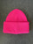 Chiara Ferragni Pink Ribbed Knit Beanie back flat lay showing plain textured wool knit fabric in bright neon pink