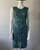 Alannah Hill Teal Sequin Mini Dress full front view with round neck & textured round teal & black rectangular sequin