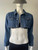 Shein Blue Cropped Denim Jacket closer front view with silver button details & decorative front flap pockets