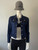 Dark Blue Stretch Denim Jacket full front view in dark blue denim with front silver buttons unbuttoned