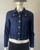 Dark Blue Stretch Denim Jacket front view all buttons fastened, pointed collar, long sleeves & button cuffs