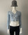 Shein Light Blue Cropped Knit Jersey full front with white trim & bold silver embossed buttons along the front & on the chest