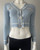 Shein Light Blue Cropped Knit Jersey closer front showing V neck, cropped cut & long sleeves